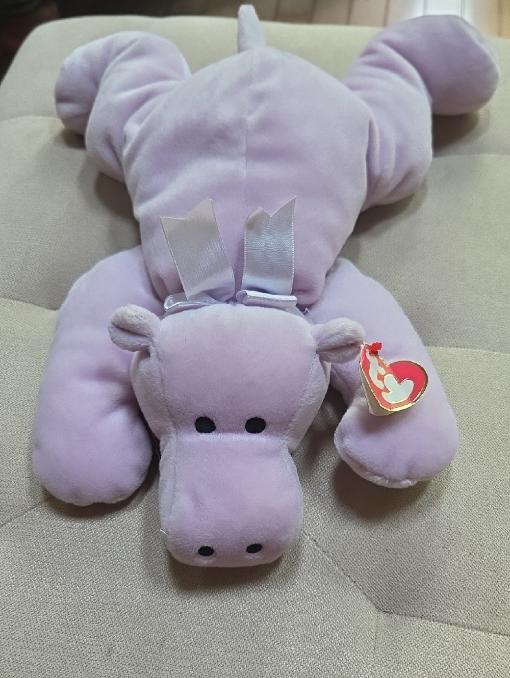 Ty Lavender Hippo Plush with Heart Tag